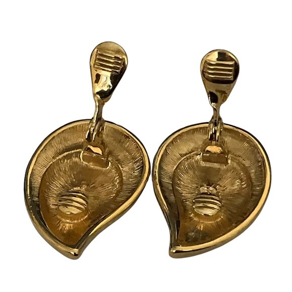 Vintage Signed Monet Enamel White Gold Tone Clip On Teardrop Earrings Retro - Picture 6 of 6